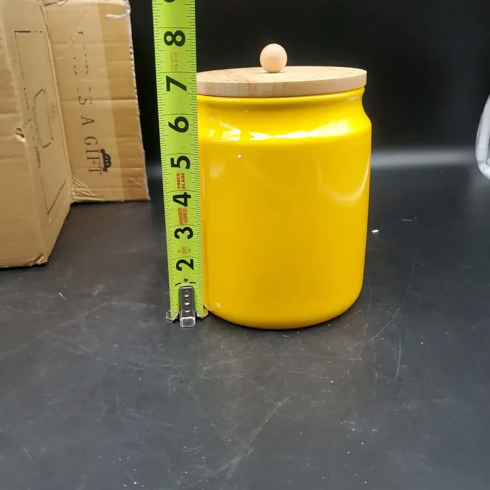 SWEEJAR Yellow Ceramic Kitchen Storage Canister Wood Lid Airtight 50oz Jar